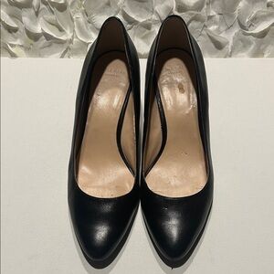 Cole Haan Black Leather Pointed-Toe Pumps with Nude Insole